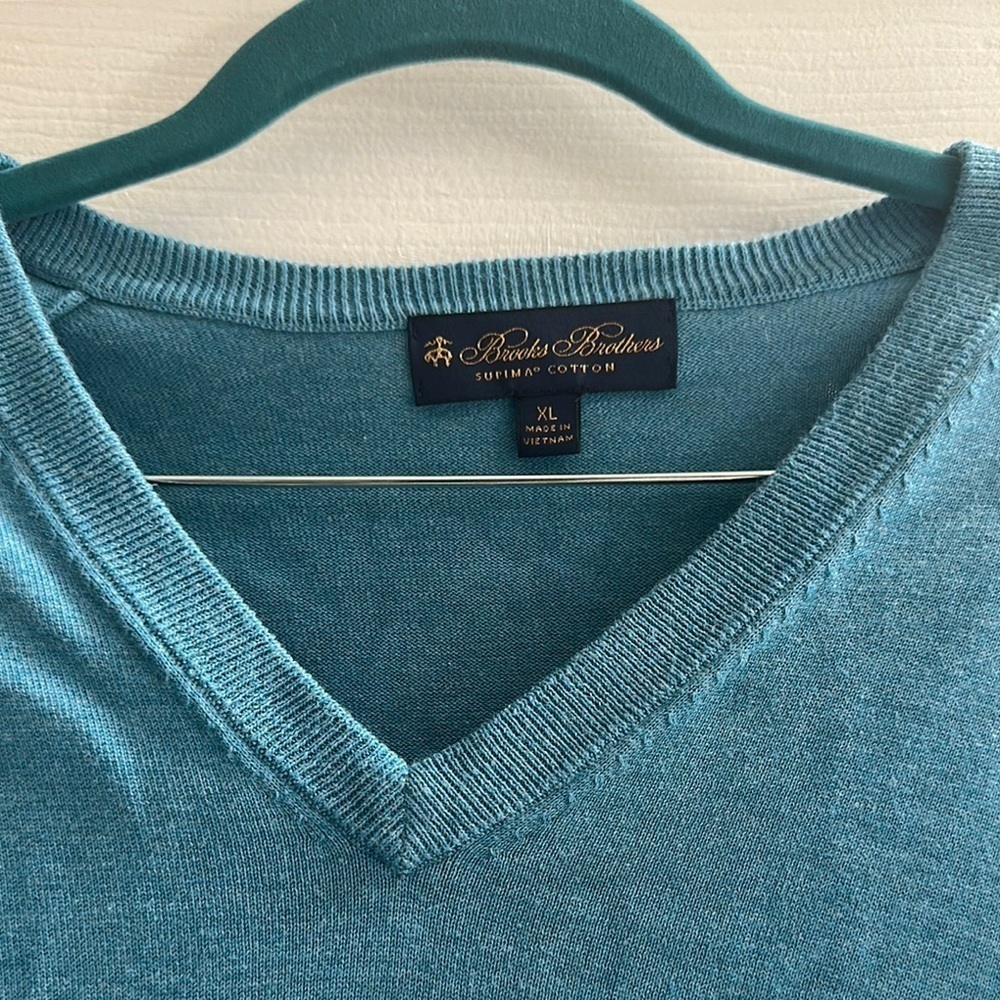 Brooks Brothers 100% Supima Cotton Sweater Teal Blue Mens XL Natural Fibers - Picture 2 of 8